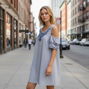 DRESS Knox Rose Striped cold shoulder dress